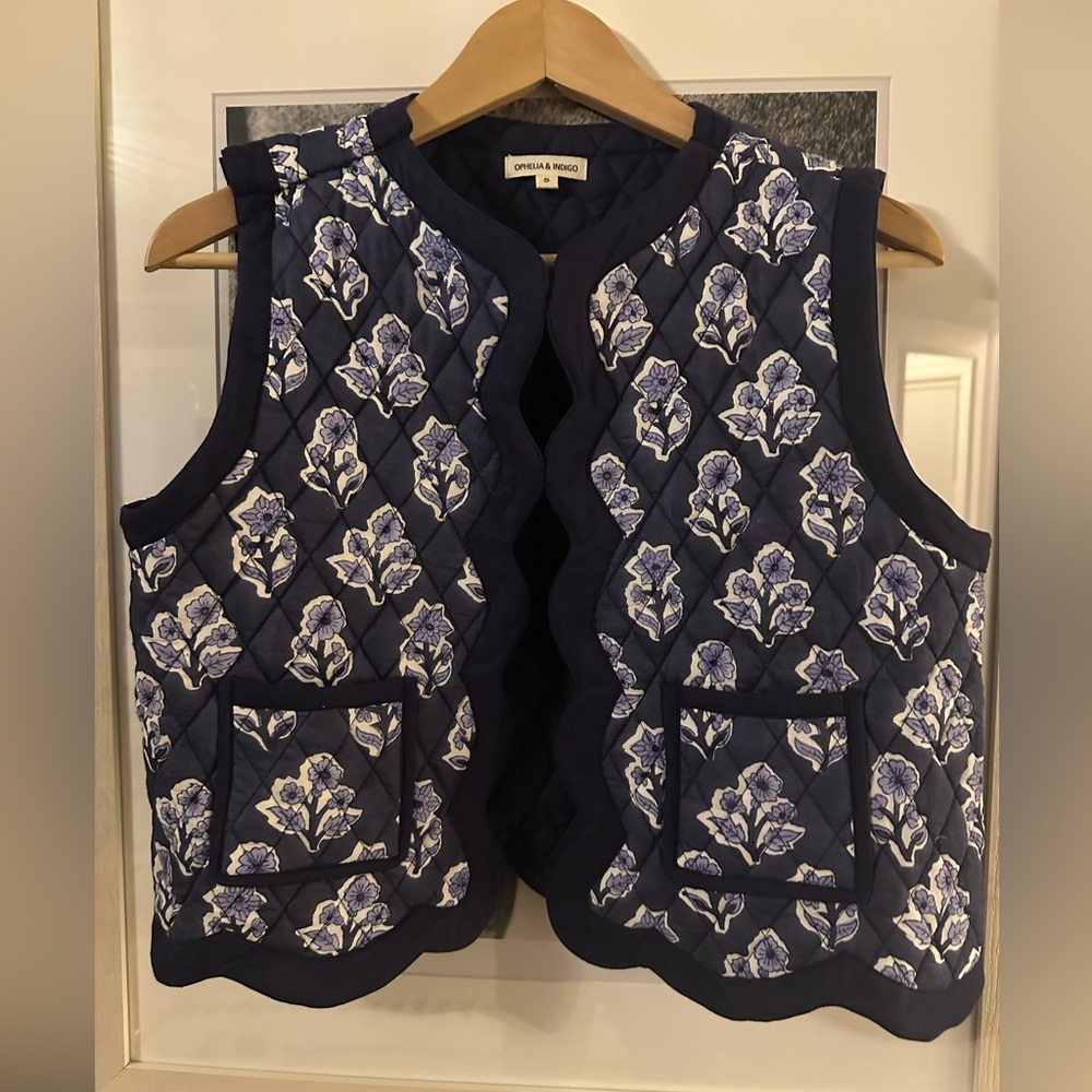 Oliphant Navy Blue Quilted Floral Vest